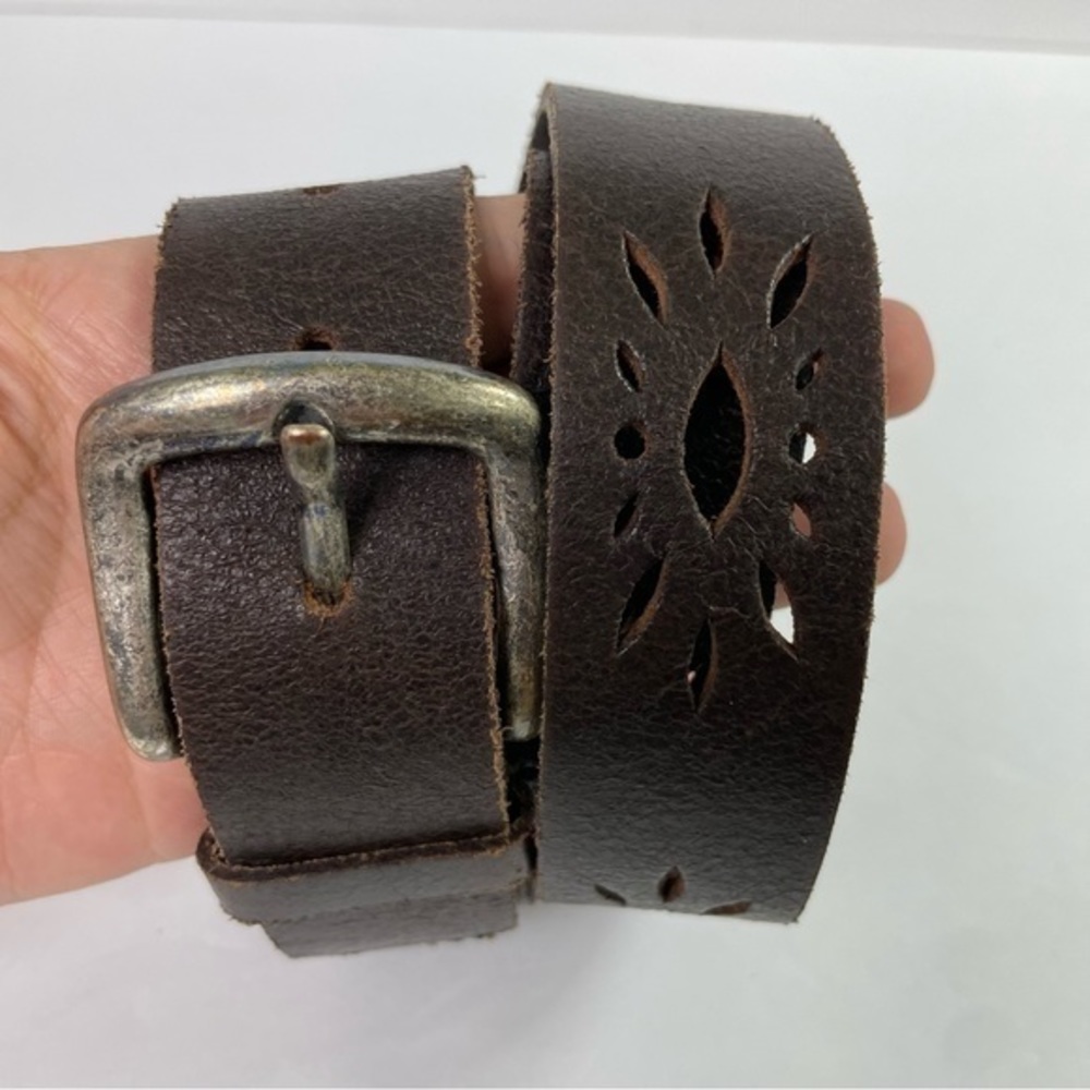 Dark Brown Leather Belt Perforated Starburst - Picture 3 of 12
